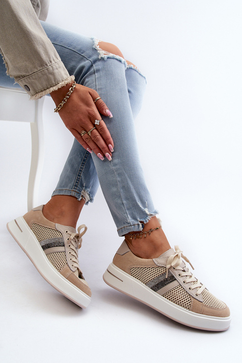 Buty Sportowe Skóra Beżowe S.Barski D&A LR110