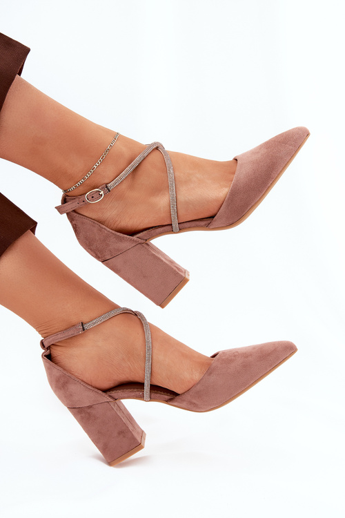 Pumps With Pointed Toes And Decorated Straps On A Heel Dark Beige Verithas
