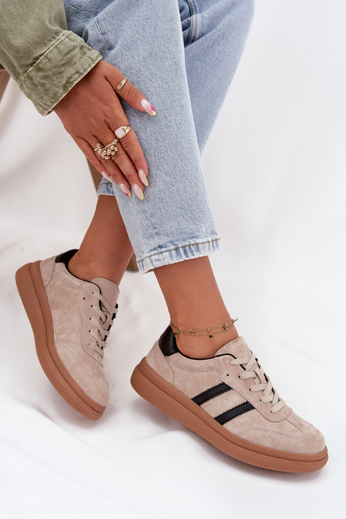 Suede Women's Sneakers On Platform Beige Elivienne