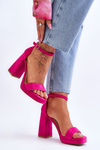 Fashionable Suede Square Heel Sandals Fuchsia Merila