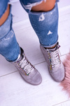Women's Lu Boo Grey Suede Sneakers with Iridescent Monica Chains