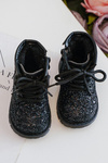 Children's Glittery Lined Boots with Zipper Black Saussa