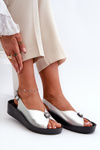 Women's Leather Wedge Sandals with Platform S.Barski KV27-020 Silver