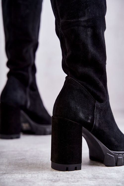 Fashionable Suede Thigh High Boots Black Estrela