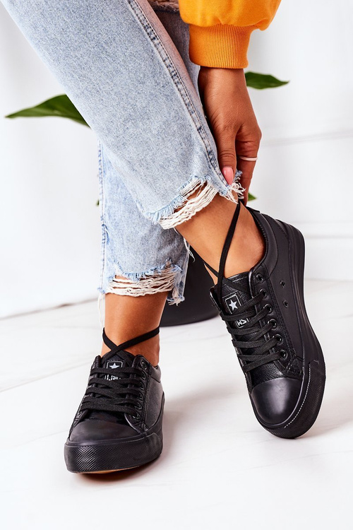 Women's Leather Sneakers Black Mega
