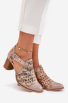Botki Damskie Skóra Ażurowe Beżowo-Złote Maciejka 04962-43