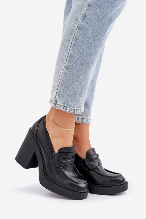 Pumps On Chunky Heel Made Of Eco Leather Black Eminza