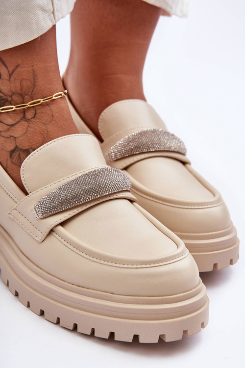 Ornamented Leather Moccasins Beige Aricka