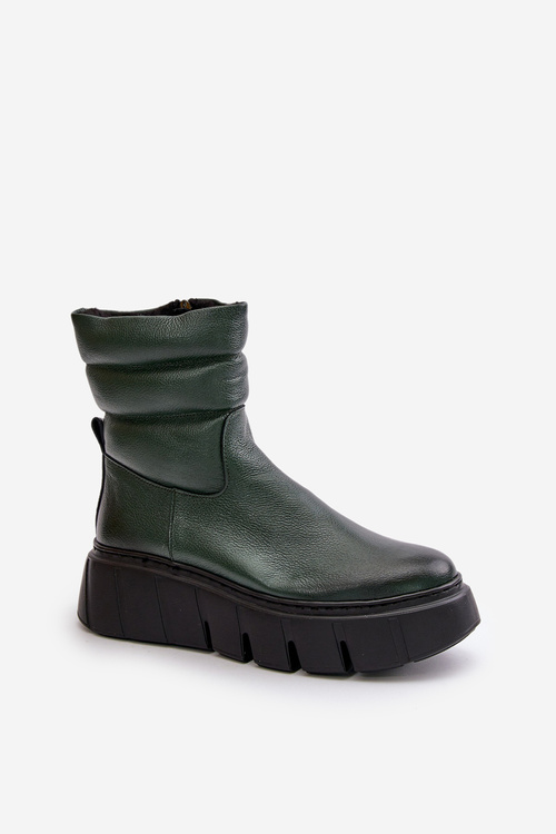 Women's Leather Ankle Boots With Zipper Insulated With Felt Dark Green Zazoo 60512