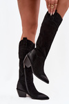 Women's Cowboy Ankle Boots On Heel Made Of Natural Suede Artiker 57C0232 Black
