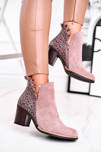 Women’s Leather Block Heel Boots Maciejka Beige 04833-04