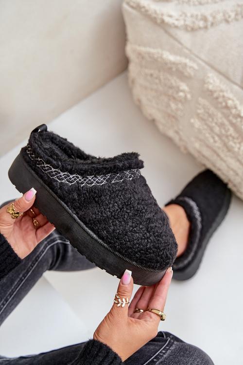 Damskie Śniegowce Z Futerkiem Typu Baranek Na Platformie Czarne Mesirra