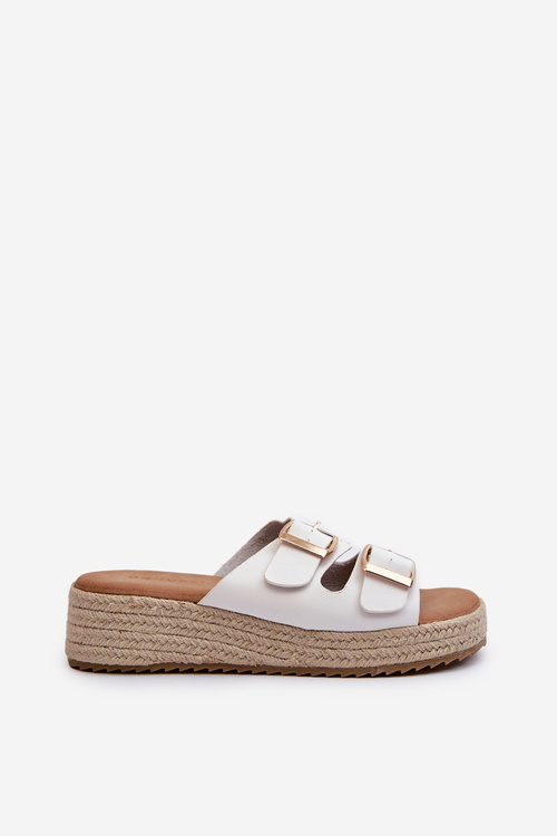 Women's White Leather Sandals with Woven Eco Leather Zaloemi