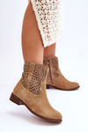 Women's Suede Openwork Boots Leski Shoes 3301 Beige
