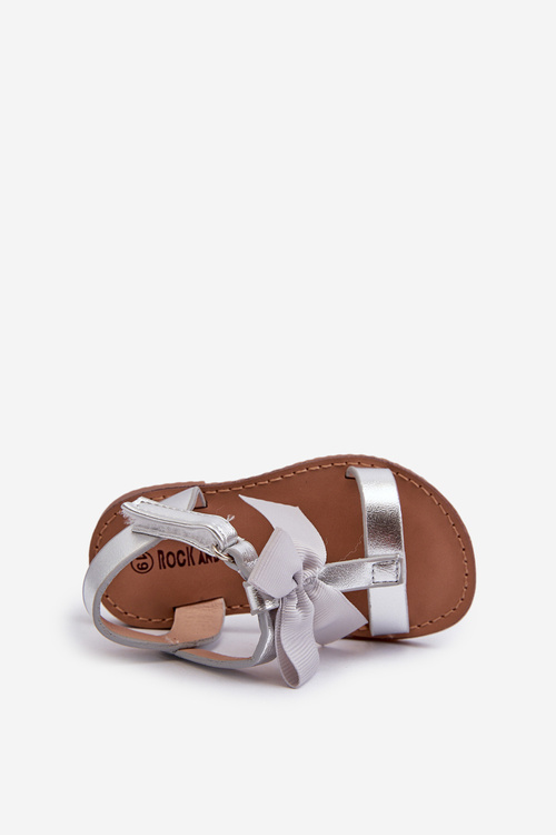 Children's Sandals With Bow on Velcro Silver Joratia