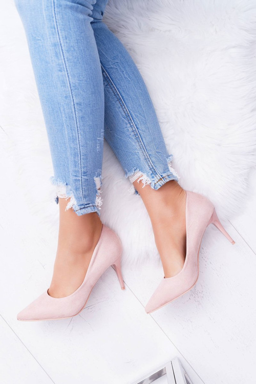 Ladies' Suede Pointed Heels Pink Cream