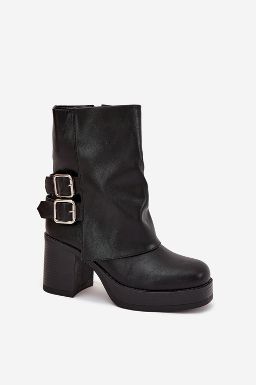 Women's Heeled Ankle Boots With Buckles Black Marena