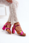 Eco Leather Sandals with High Block Heel Fuchsia Abilica