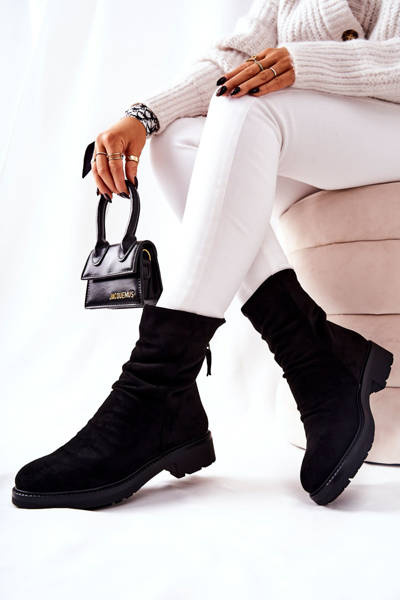 High-top suede creased boots Black Trishia