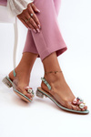 Transparent sandals with low heels and green decoration D&A MR38-368