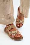 Comfortable Women's Flip-Flops With Flower Buckle Inblu GS000051 Brown