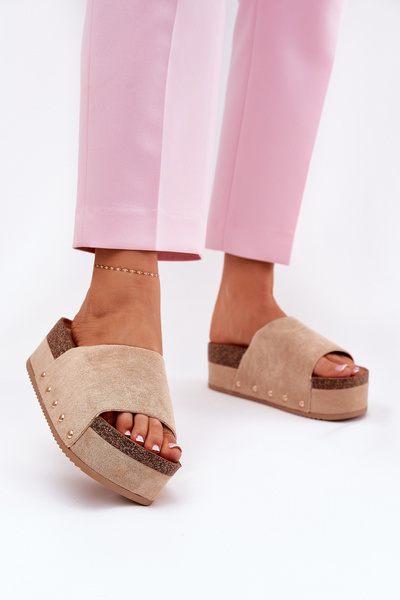 Women's sandals on massive platform eco suede Khaki Vinnibe