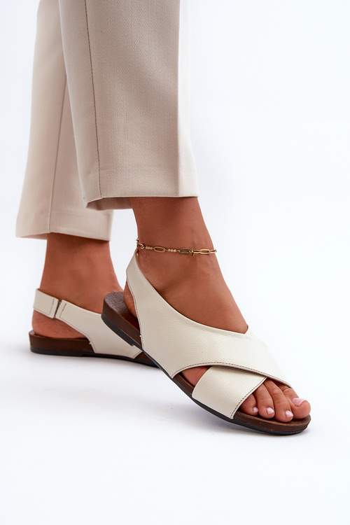 Sandały Damskie Skóra Jasnobeżowe Zazoo 40407