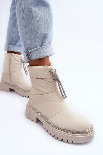 Decorated Ankle Boots with Flat Heel Light Beige Plotia