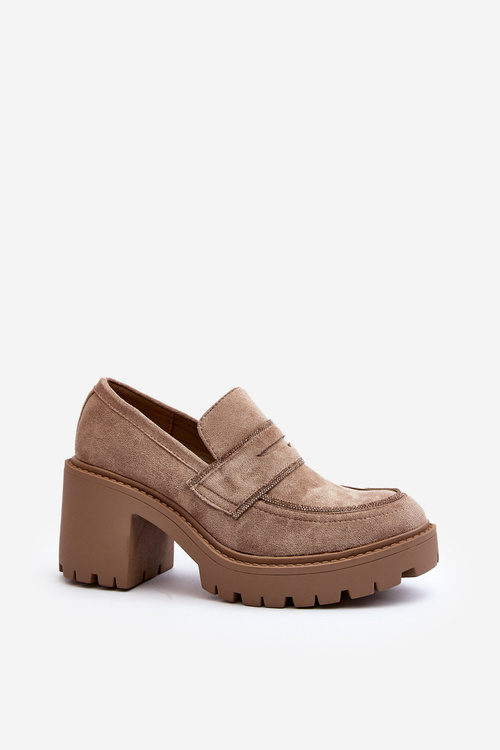 Półbuty Damskie Masywny Obcas Khaki Feneli 9526A