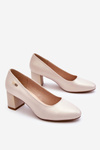 Leather Pumps On A Block Heel Sergio Leone PB178 Pearl Beige