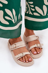 Women's Platform Sandals With Golden Buckles Beige Wernone