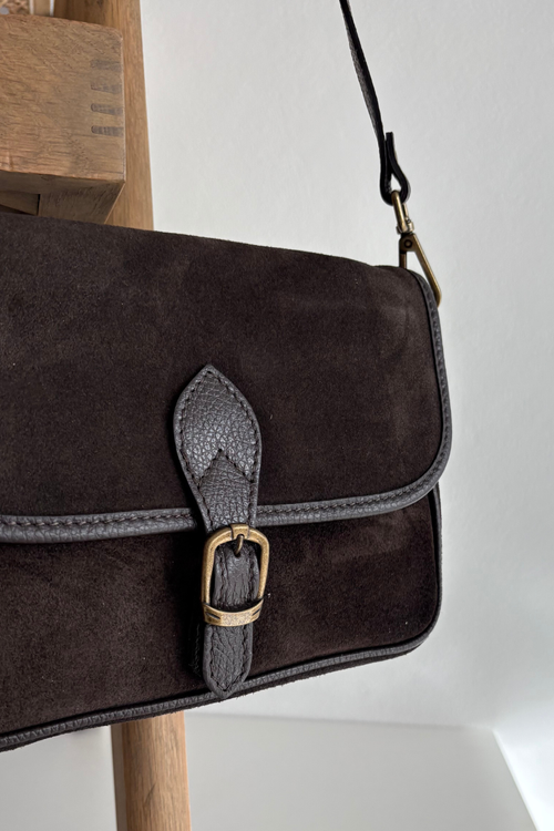 Leather Suede Shoulder Bag Norla Chocolate