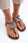 Women's Flat Sandals With Decorative Flower Silver Edoni