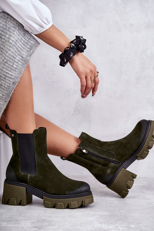 Suede Women's Boots On The Platform Khaki Hilde