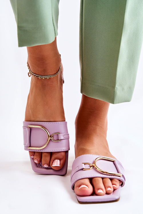 Women's Classic Leather Slippers With Decoration Violet Shilla