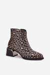 Leather Women's Block Heel Boots with Lining Leopard Pattern D&A CR52-622 Black-Gold