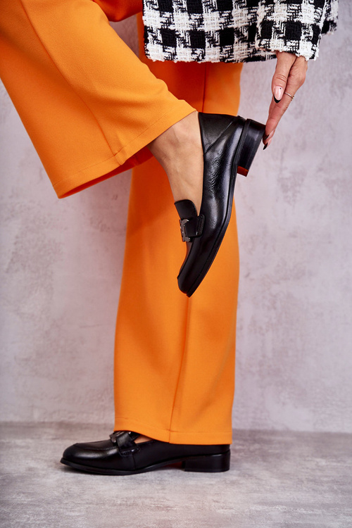 Półbuty Skóra Loafery Czarne Trine