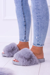 Lu Boo Women's Furry Flip Flops Grey Fur XXL