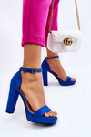 Suede Sandals On Heel Blue Spectacular 