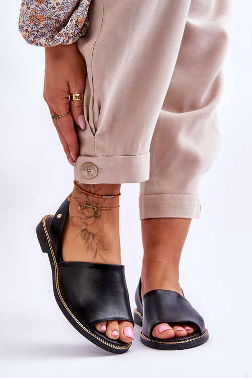 Leather Slip-on Sandals Black Alivia 