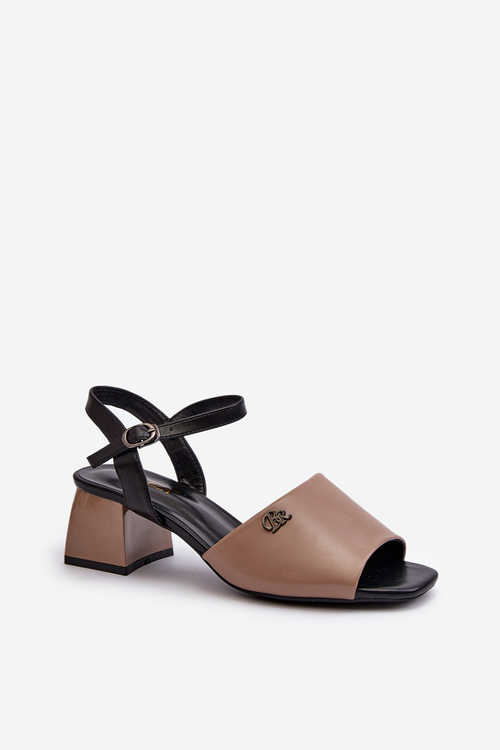 Elegant Women's Sandals in Beige Eco Leather on Block Heel Vattima