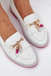 Leather Elegant Moccasins On Flat Heel S.Barski LR51-768A White