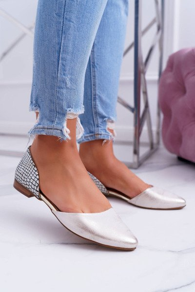 Women's Ballerinas Pointed Crocodile Pattern Leather Anthem Gold