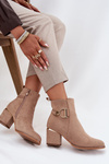 Insulated Women's Ankle Boots on Heels with Gold Elements Beige Ambrine