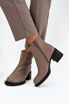 Leather Insulated Women's Ankle Boots on Block Vinceza 91159 Dark Beige