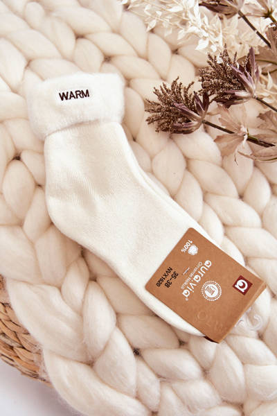 Skarpetki Damskie Ocieplane Białe Warm