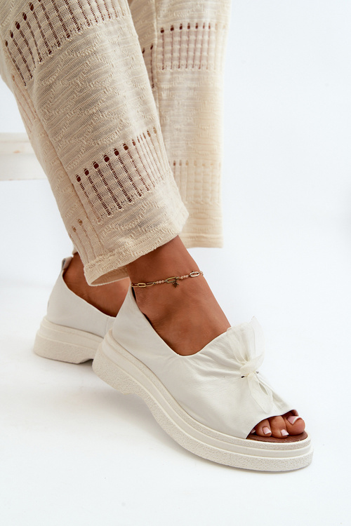 Damskie Sandały Skóra Naturalna Kokardka Białe Zazoo 2939