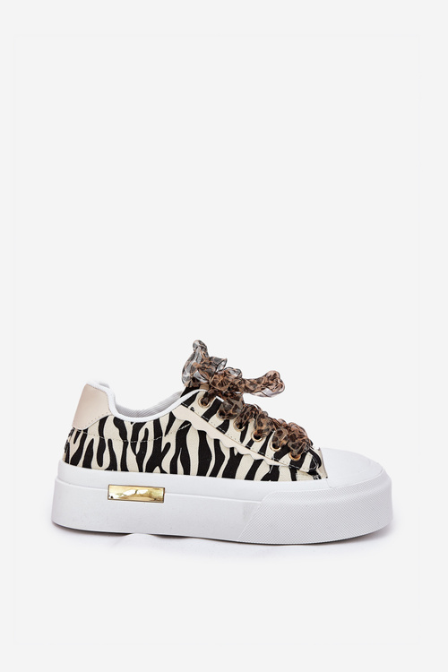 Women's Sneakers On Massive Platform With Decorative Lacing Zebra Black-Beige Zidora