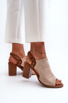 Women's High-Heeled Sandals with Cut-Out Design in Beige Rosca