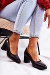 Leather Pumps On A Block Heel Sergio Leone PB178 Black